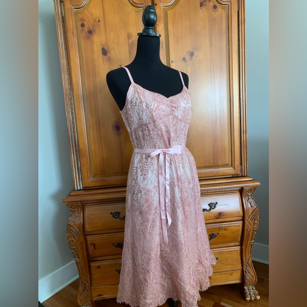 Pink & Gold Lace Spaghetti Strap Dress by Ann Taylor